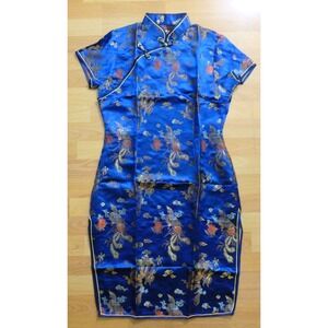 Women's Cheongsam Long Dress Short Sleeve Chinese Retro Style Dress Size XXXL